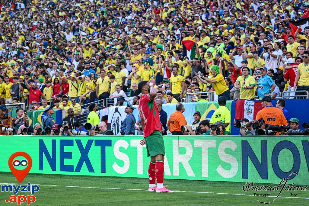 Ismael Saibari celebra el gol de Marruecos ante Brasil en el MetLife Stadium durante la Copa Mundial de la FIFA 2026.